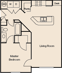 Floor plan for 1 bed, 1 bath, 705 sqft